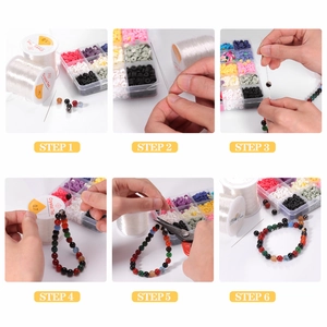 Step-by-step DIY tutorial showing how to string colorful Heishi beads with elastic thread
