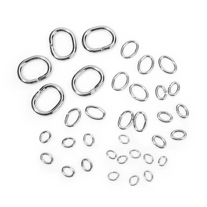 Polished stainless steel oval jump rings set in various sizes for DIY jewelry making