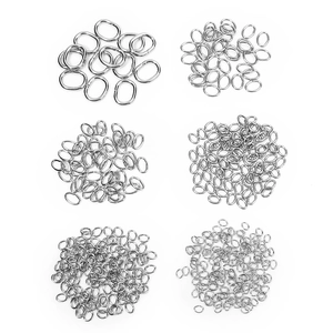 Pack of stainless steel oval jump rings in six sizes for DIY jewelry making and crafts