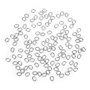 Detailed close-up of oval stainless steel open jump rings for DIY jewelry making