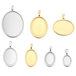 Base per ciondolo ovale in acciaio inossidabile oro e argento in varie misure per gioielli DIY