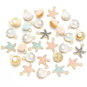 Pendentifs d'étoiles de mer et coquillages en alliage doré avec perles pour bijoux DIY