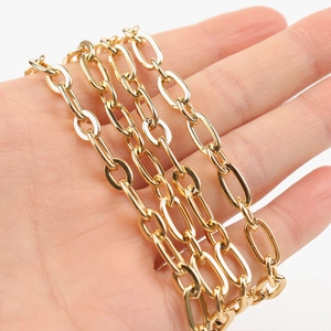 Close-up of gold-plated stainless steel flat O-chain jewelry making accessories held by hand
