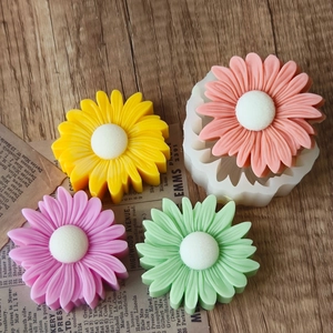 Large daisy silicone mold for DIY resin candles and handmade soaps on vintage background