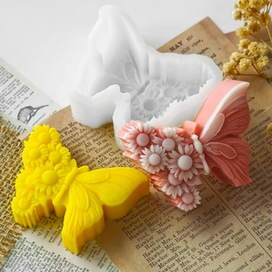 DIY silicone mold for butterfly and daisy shaped candles and plaster decorations