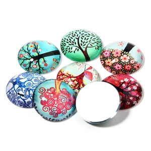 Round glass cabochons with colorful tree of life patterns for DIY jewelry making