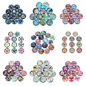 Vintage Round Tree Of Life Glass Cabochons Mandala Flower Printed Flatback Cabochons For DIY Jewelry Making Accessories