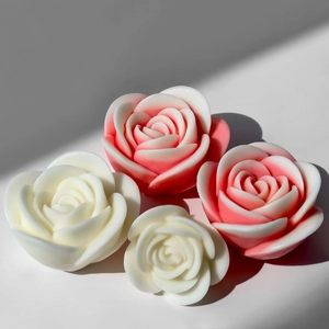 Macro detail of rose flower silicone molds with realistic petal textures and soft shadows