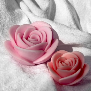 Detailed pink rose silicone mold for DIY candles and soaps with textured petals