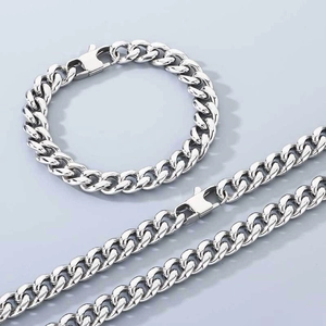 Ensemble collier et bracelet à mailles gourmettes Miami en acier poli argenté