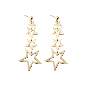 Elegant gold stainless steel multi-star dangle earrings with tiered star design for women