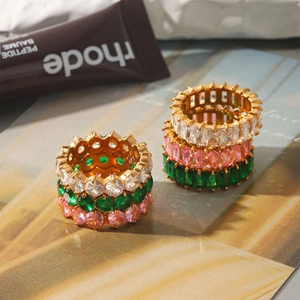 18k gold plated titanium steel eternity rings set with multi-color zircon stones