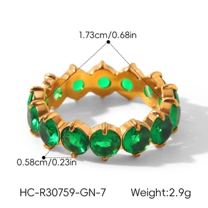 Detailed dimensions of 18k gold titanium ring with micro-pave green zircon stones