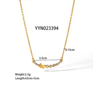 Gold butterfly bar necklace with crystals, 43cm+5cm adjustable length, weight 2.5g