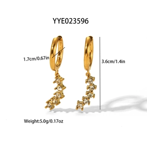 Detailed size and weight view for gold hoop earrings with curved rhinestone charms