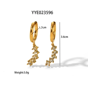 Detailed dimensions of gold stainless steel hoop earrings with crystal dangles