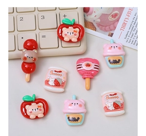 Set di ciondoli in resina con orsetto e dolci per decorazione di fermagli per capelli