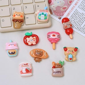 Simpatici Accessori DIY in Miniatura con Orsetti Cibo e Bevande in Resina Animali Cartoni Animati Cabochon per Decorazione Cover Cellulari Mollette