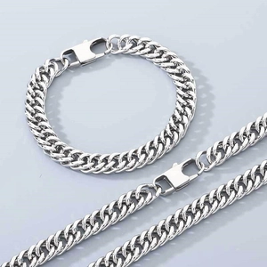 Parure Collier et Bracelet en Acier Inoxydable Maille Cubaine pour Homme et Femme Chaîne Polie Bijoux de Mode Quotidienne