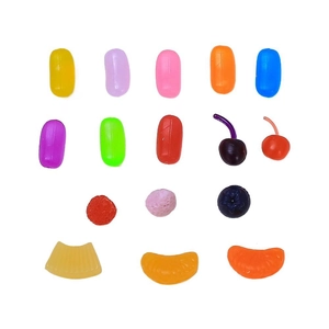 Set di 16 ciondoli colorati in resina a forma di frutta e caramelle per forcine fai da te