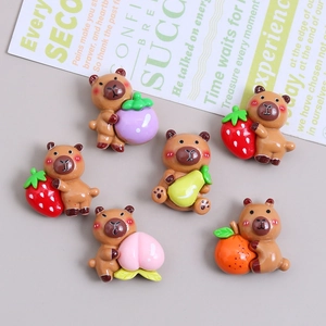 Cute Cartoon Capybara Resin DIY Accessories Fruit Bear Charms For Creamy Glue Phone Case Decoration Hair Clip Material Jewelry