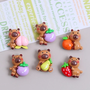 Cute resin Capybara charms with fruit elements for DIY hair clips and cream glue crafts