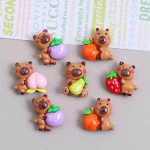 DIY resin Capybara charms for hairpins with fruit accents including strawberry and peach