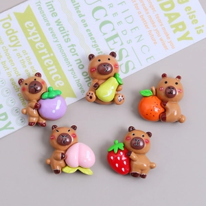 5-piece set of cartoon capybara resin accessories with fruits for DIY crafts and hair clips