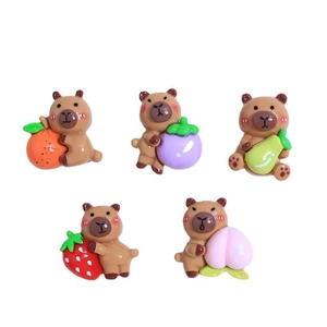 DIY resin Capybara charms holding fruits including strawberry peach and orange
