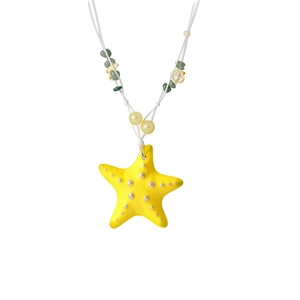 Handmade yellow ceramic starfish necklace with pearl and stone beads for beach vacation