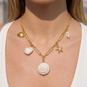 Collier Charms Océan Acier Inoxydable 304 Plaqué Or Coquillage Künstliche Perle Dauphin Étoile De Mer Bijoux Plage Pour Femmes