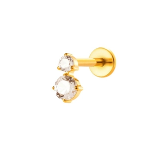 G23 titanium gold labret piercing stud with double stacked round cubic zirconia crystals