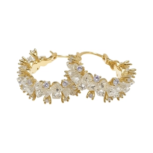 Elegant 14k gold plated hoop earrings featuring sparkling zircon and cluster glass stones.