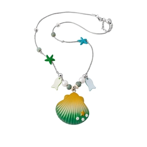 Vibrant summer vacation necklace featuring a gradient shell pendant and starfish charms