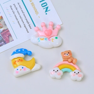 Simpatici accessori in resina con orsetto arcobaleno, luna e nuvola decorativa dolce