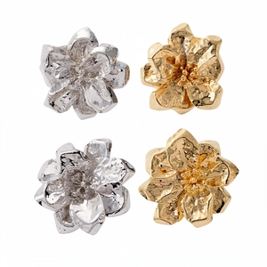 Bold metallic wrinkled flower rings in gold and silver finish with hammered texture