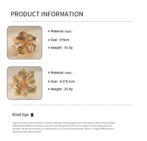 Detailed product specifications for oversized metallic flower ring with iron material