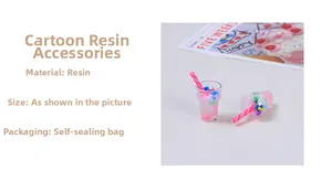 Close-up of DIY resin boba cup accessory with colorful sprinkles and pink straw