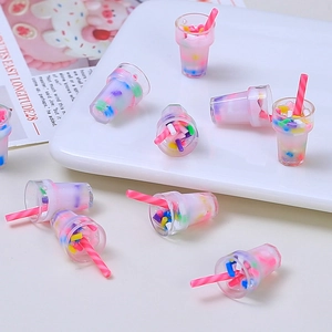 Miniature Milk Tea Cup Resin Charms For DIY Crafts Dollhouse Miniature Food Play Accessories Phone Case Decoration