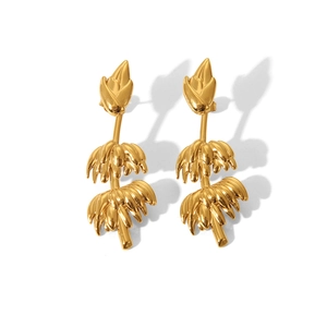 Luxury gold-plated stainless steel banana-shaped drop earrings with a textured finish.
