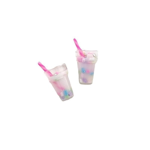 DIY resin milk tea cup miniatures with colorful needle-like fillings for handmade crafts