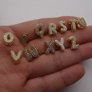 Cuentas de alfabeto O-Z doradas con circonitas para creación de pulseras y joyas