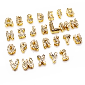 Set de 26 cuentas de letras doradas con circonitas para creación de joyas DIY