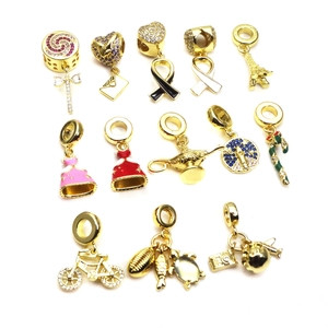 DIY gold pendant charms collection featuring enamel icons and micro-set zircon stones