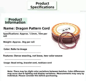 Close-up of 1.5mm red and gold dragon pattern braided cord for DIY jewelry making
