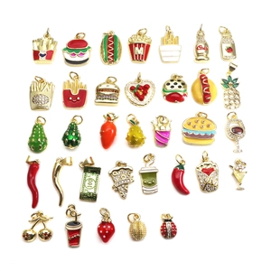 Pendentifs en Cuivre avec Strass pour Création de Bijoux DIY Émail Coloré Fruits Fast Food Hamburgers Frites Charms pour Bracelet Collier Accessoires
