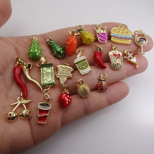 Mélange de breloques fruits et fast-food émaillées avec strass pour bijoux DIY
