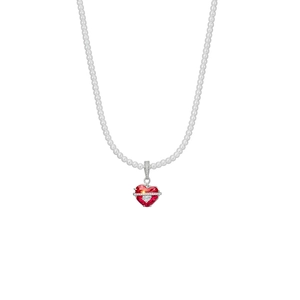 Elegant Korean style pearl necklace featuring a sparkling red zircon heart pendant
