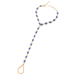 Bracelet de doigt avec chaîne de main plaqué or et perles bleues de l'œil du mal pour femmes