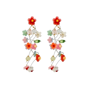 Colorful resin flower tassel drop earrings with silver needles, dopamine style jewelry